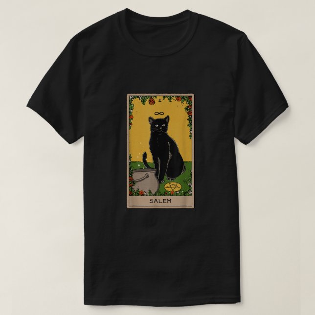 Camiseta Tarjeta Tarot Gato Negro Salem Atheist Occult Paga (Diseño del anverso)