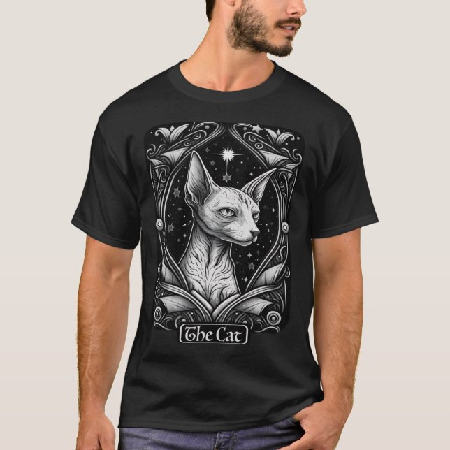 Camiseta Tarjeta Tarot La Bruja del gato Sphynx (Anverso)