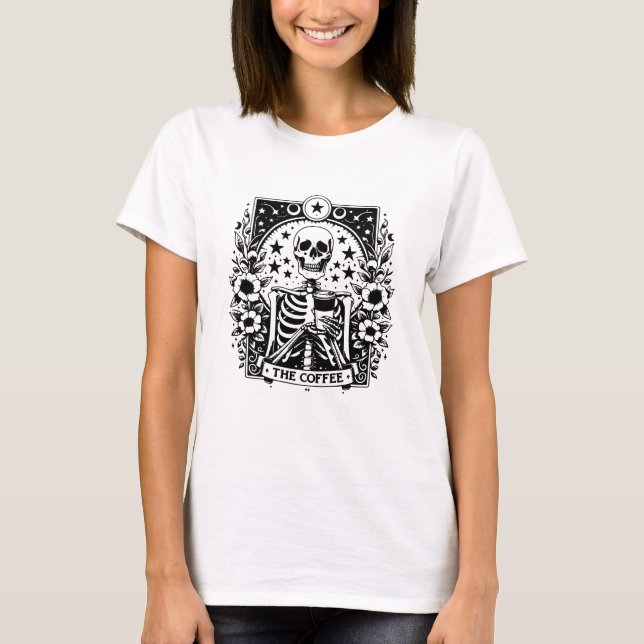 Camiseta Tarjeta Tarot monocroma "El café" Skeleton | (Anverso)