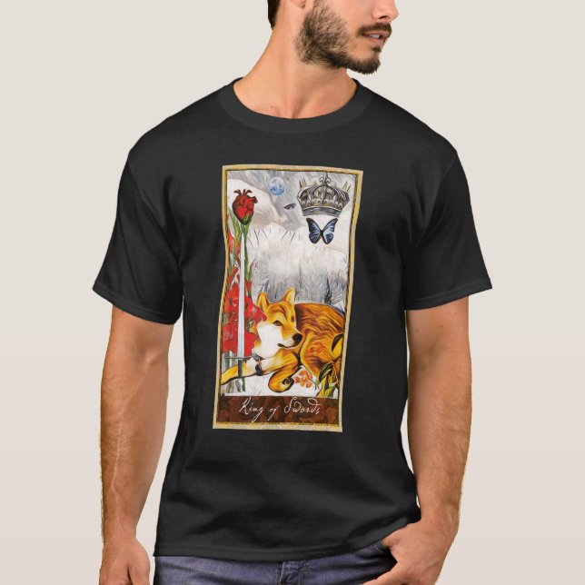 Camiseta Tarjeta Tarot Rey de espadas y perro Gráfico cósmi (Anverso)