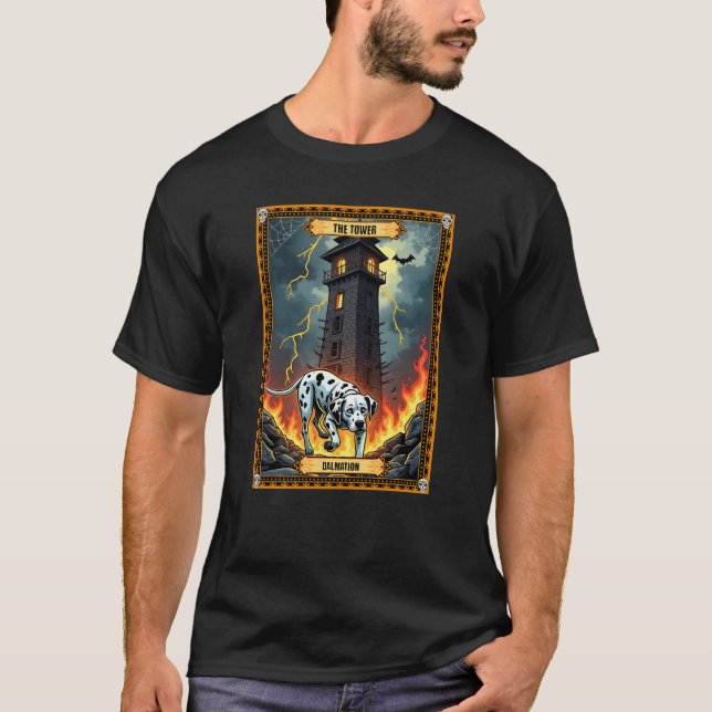 Camiseta Tarjeta Tarot Tower Dalmation Halloween (Anverso)