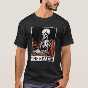Camiseta Tarjeta Tarot Vintage Halloween Skeleton El Lector
