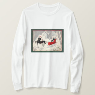Camiseta Tarjeta Vintage Art Déco de Paseo en Trineo de Nav