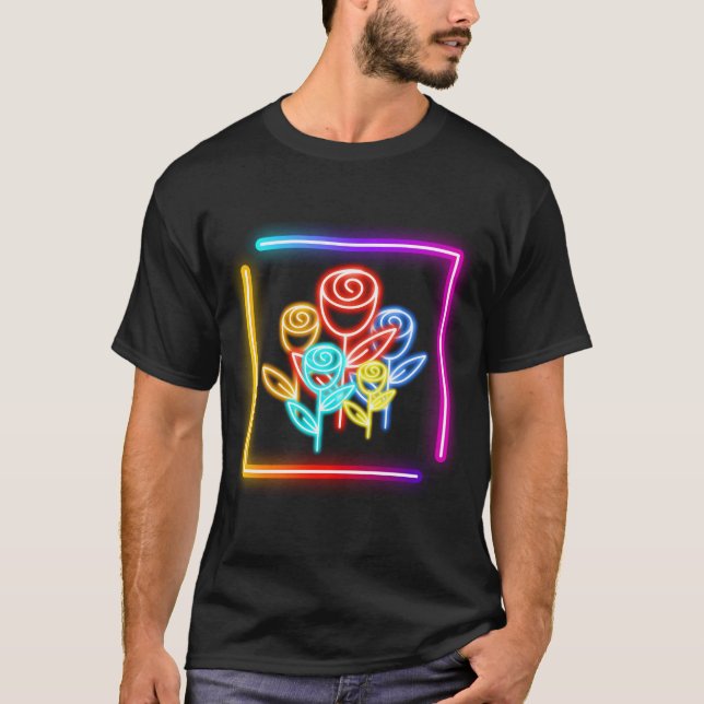 Camiseta Tarjetas Postales de Neón Impresión de Flores de N (Anverso)