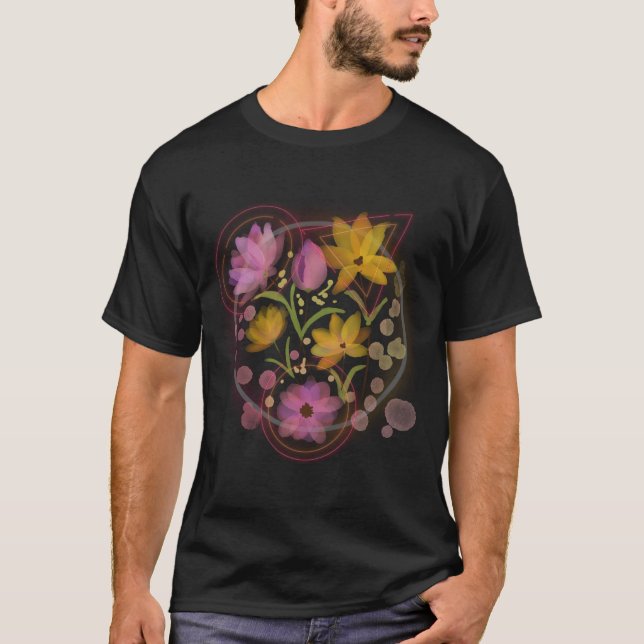 Camiseta Tarjetas Postales de Neón Impresión de Flores de N (Anverso)