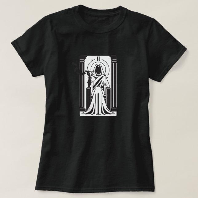 Camiseta Tarot Alta Sacerdotisa Fumando Marihuana Ocultismo (Diseño del anverso)