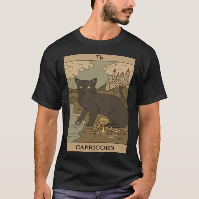 Camiseta Tarot Card Cat Capricorn Zodiac Horoscope Diciembr (Anverso)