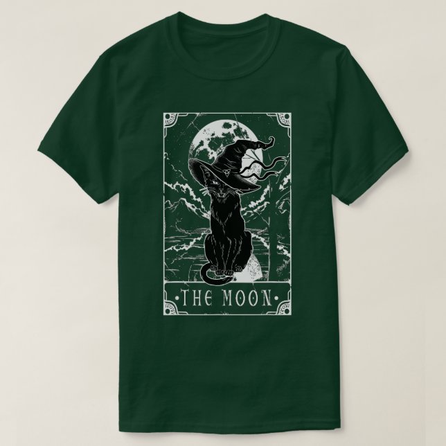 Camiseta Tarot Card Crescent Moon Y Black Cat Witch Gorra H (Diseño del anverso)