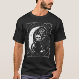 Camiseta Tarot Card Crescent Moon Y Cat Occult Grapht Ar