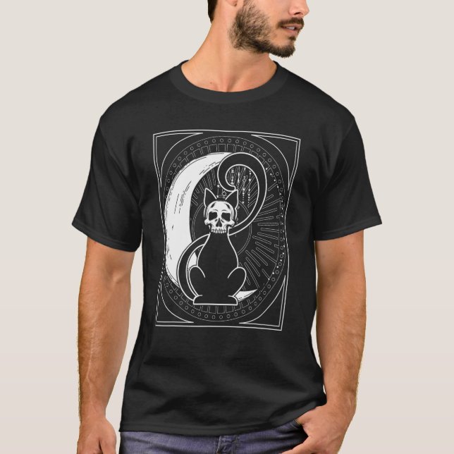 Camiseta Tarot Card Crescent Moon Y Cat Occult Grapht Ar (Anverso)