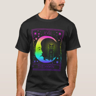 Camiseta Tarot Card Crescent Moon Y Cat Pastel Gótico Wicca