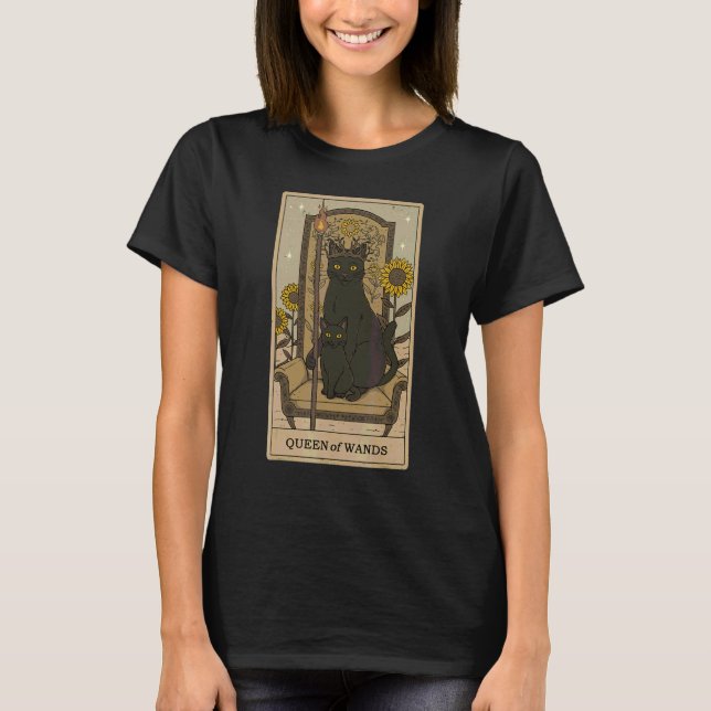 Camiseta Tarot Card Queen Of Wands And Black Cats Graphic O (Anverso)