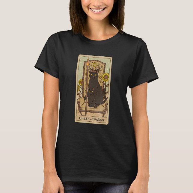 Camiseta Tarot Card Queen Of Wands And Cat Cosmic Graphic C (Anverso)