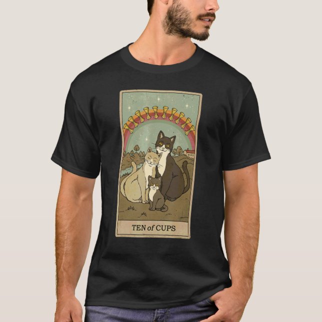 Camiseta Tarot Card Ten Of Cups And Family Cat Graphic Cat (Anverso)