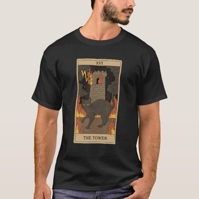 Camiseta Tarot Card The Tower And Cat Cosmic Graphic Cats (Anverso)