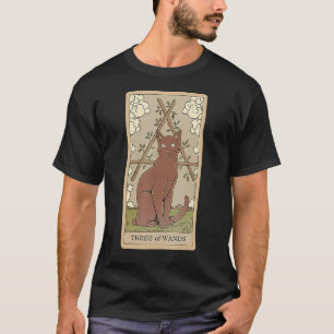 Camiseta Tarot Carta Tres De Bastos Y Gato Gráfico Cósmico 