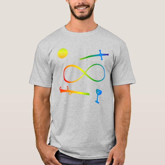 Camiseta Tarot Lemniscate: El arcoiris mago y los elementos (Anverso)