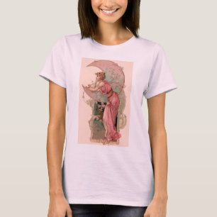 CAMISETA TAROTES / DAMA DE LA LUNA CON FLORES EN ROSA