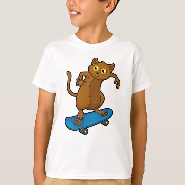 Camiseta Tarsier como Skater con Skateboard (Anverso)