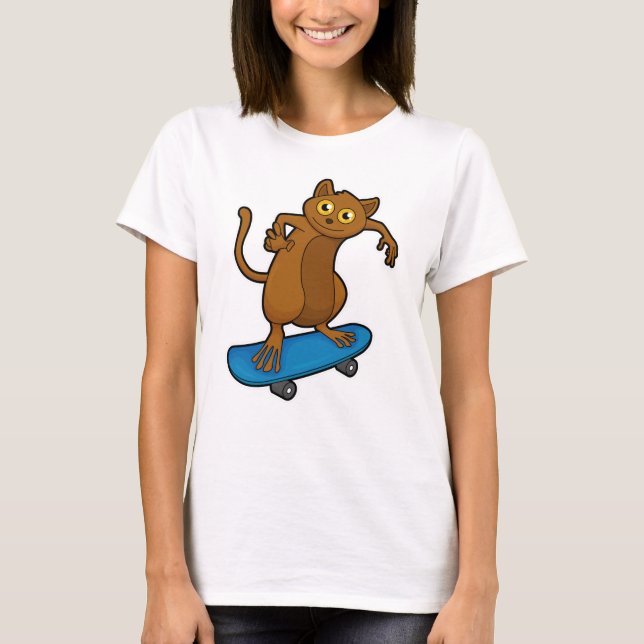 Camiseta Tarsier como Skater con Skateboard (Anverso)