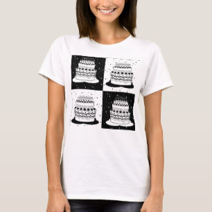 Camiseta Tarta Negra Blanca Estampado de Bloque Cuadriculad