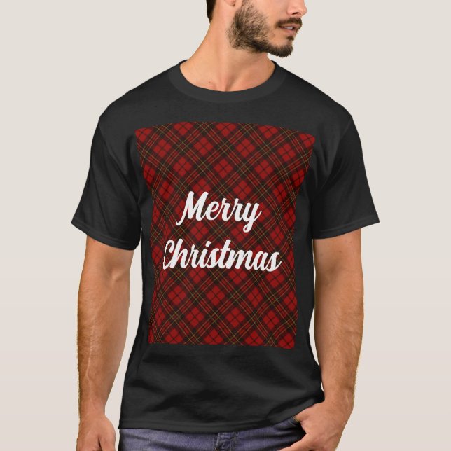 Camiseta Tartán rojo Feliz Navidad Personalizado texto (Anverso)