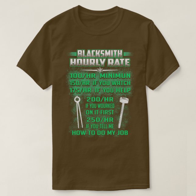 CAMISETA TASA DE BLACKSMITH HOURLY CÓMO HACER MI TRABAJO (Diseño del anverso)