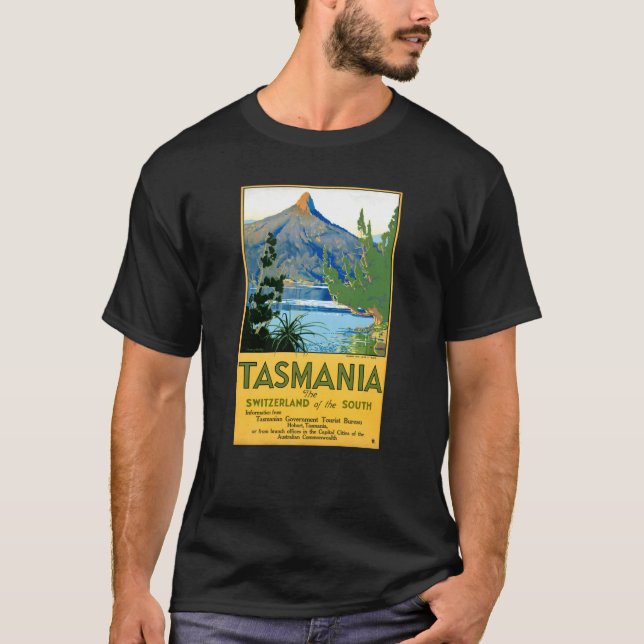 Camiseta Tasmania Vintage Poster de Viajes Restaurado (Anverso)
