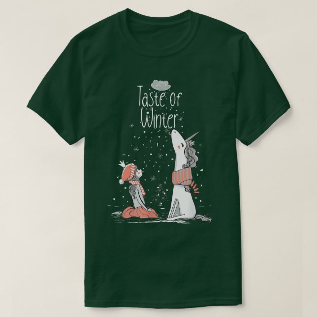 Camiseta Taste of winter Girl unicorn scarf snow falling wo (Diseño del anverso)