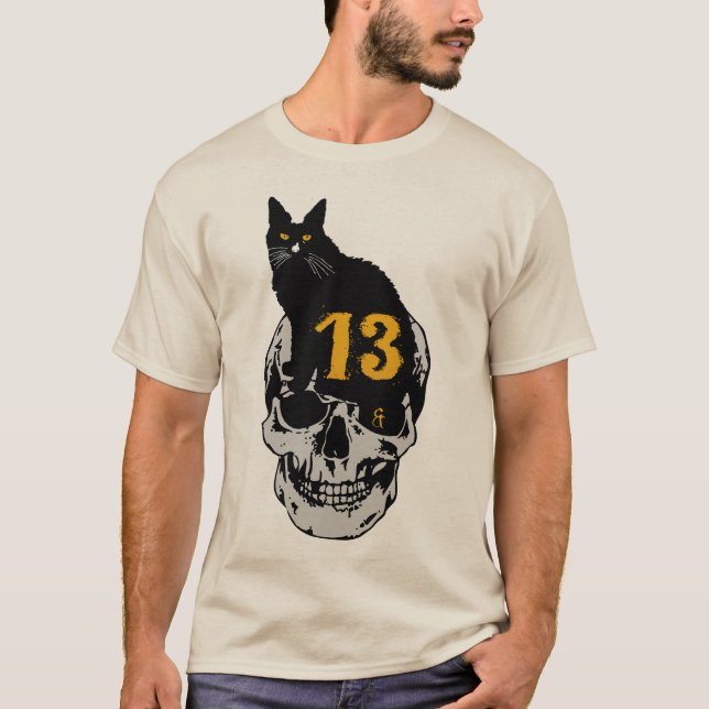 Camiseta tattoo chat noir tete de mort crane 13 numero malh (Anverso)