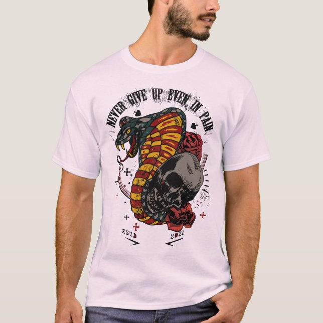 Camiseta tattoo cobra never give up serpent tete de mort cr (Anverso)