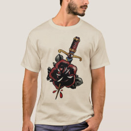 Camiseta tattoo couteau rose fleur dague poignard transperc