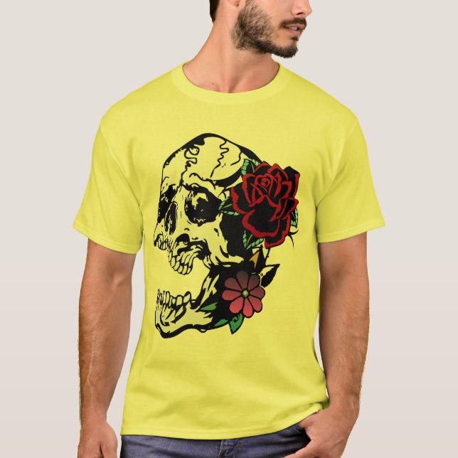 Camiseta tattoo crane rose fleur tete de mort old school ta (Anverso)