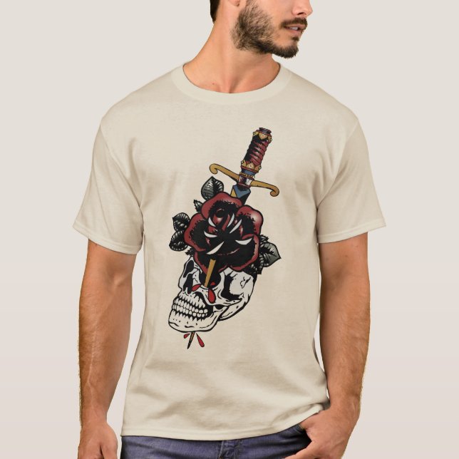 Camiseta tattoo crane tete de mort dague old school fleur r (Anverso)