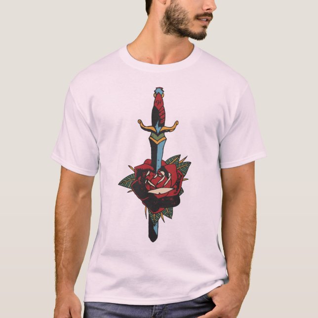 Camiseta tattoo dague transperce rose fleur old school tatt (Anverso)