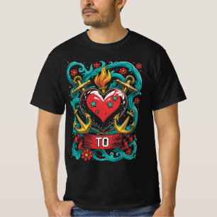 Camiseta Tattoo Tee, Ancla del Corazón de la Vieja Escuela