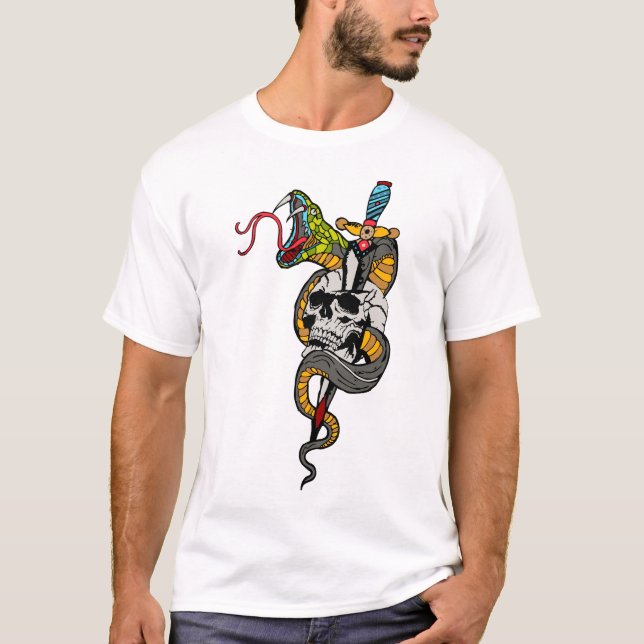 Camiseta tattoo tete de mort serpent crane transperce dague (Anverso)
