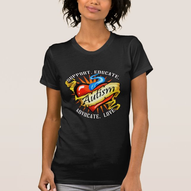 Camiseta Tatuaje clásico del corazón del autismo (Anverso)