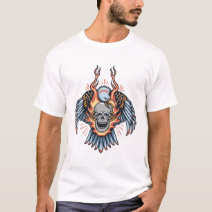 Camiseta Tatuaje de águila y calavera en llamas al estilo a