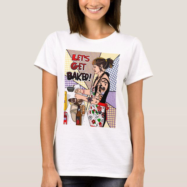 Camiseta Tatuaje de arte pop retro - Señora horneando en co (Anverso)