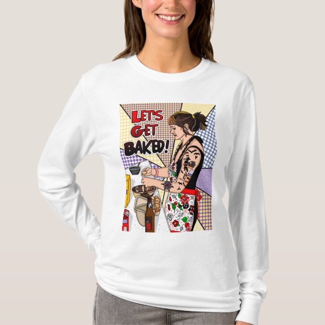 Camiseta Tatuaje de arte pop retro - Señora horneando en co (Anverso)
