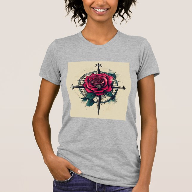 Camiseta Tatuaje de brújula Rosa Art TeeT-Shirt (Anverso)