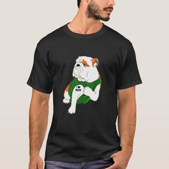 Camiseta Tatuaje de Bulldog inglés que amo a mamá perro (Anverso)