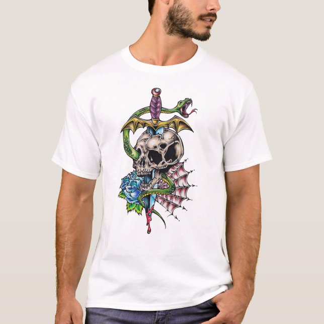 Camiseta Tatuaje de calavera y daga (Anverso)