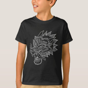 Camiseta Tatuaje de contorno de cabeza de lobo tradicional 