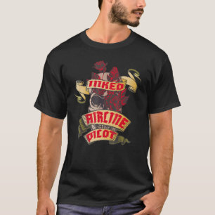 Camiseta Tatuaje de cráneo y rosas rojas del piloto de aero