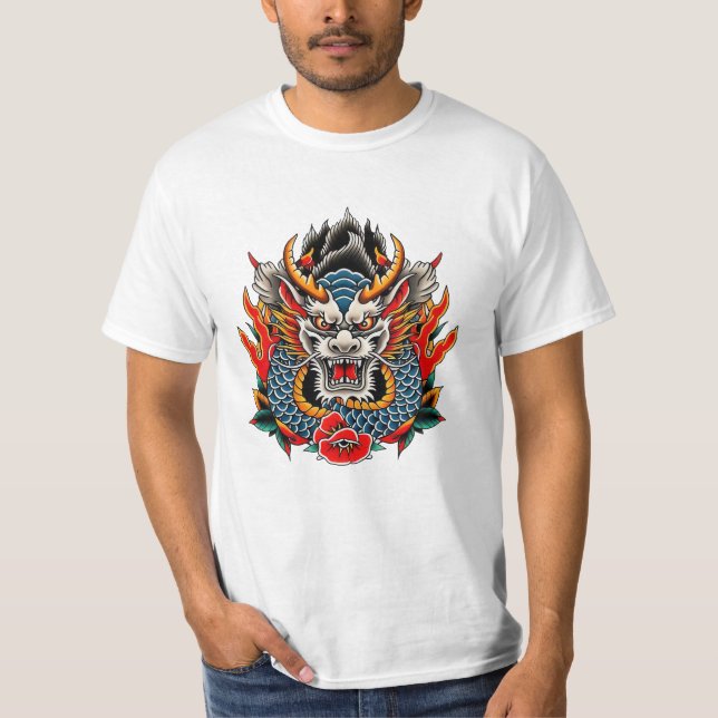 Camiseta Tatuaje de dragón épico jugador fantasía hincha es (Anverso)