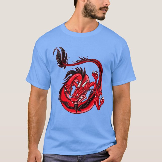 Camiseta Tatuaje de dragón rojo y negro en la calle (Anverso)