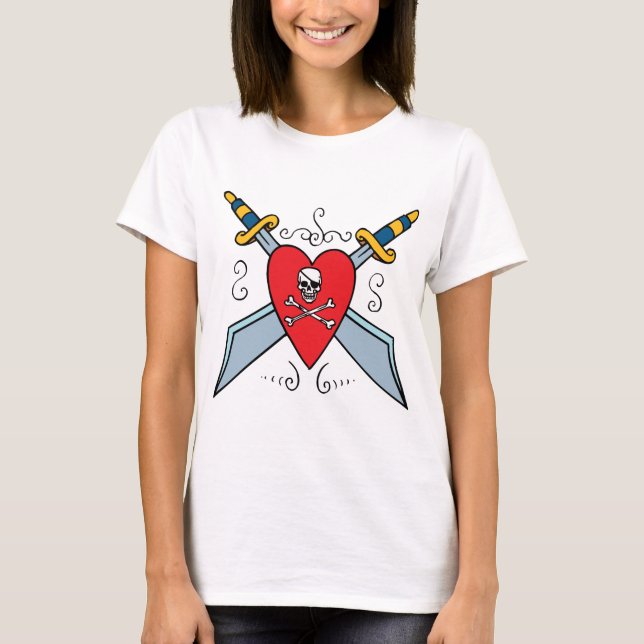 Camiseta Tatuaje de espagueti de cráneo pirata arriba (Anverso)