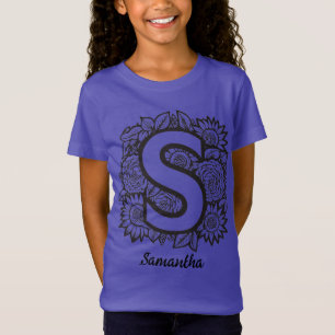 Camiseta Tatuaje de flores de peonía monograma S en negro y